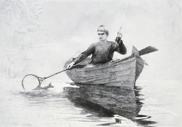 サラナク湖でのフライフィッシング、1889年（simili-Japan紙のエッチングとアクアチント）